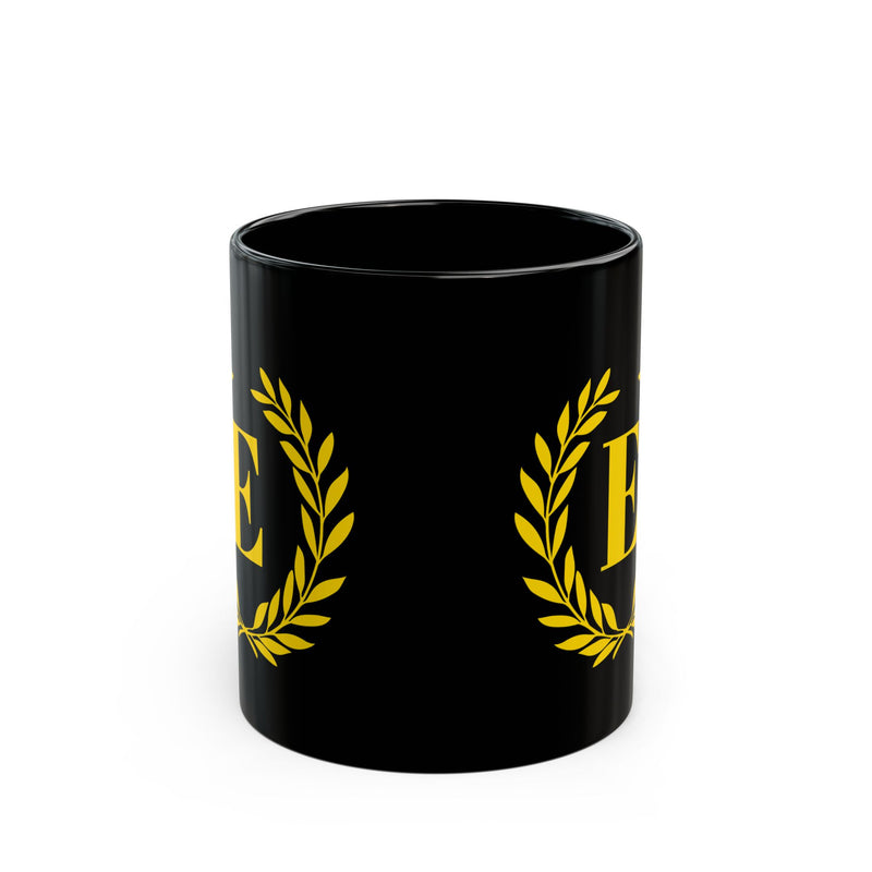 Elegant Letter "E" Laurel Monogram Black Coffee Mug