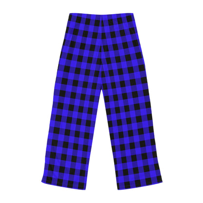 Blue Checkered Plaid Pattern Women's Pajama Pants (AOP)