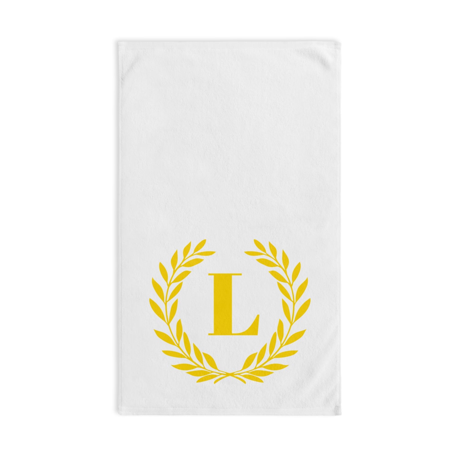 Elegant letter "L" Gold Laurel Monogram White Hand Towel