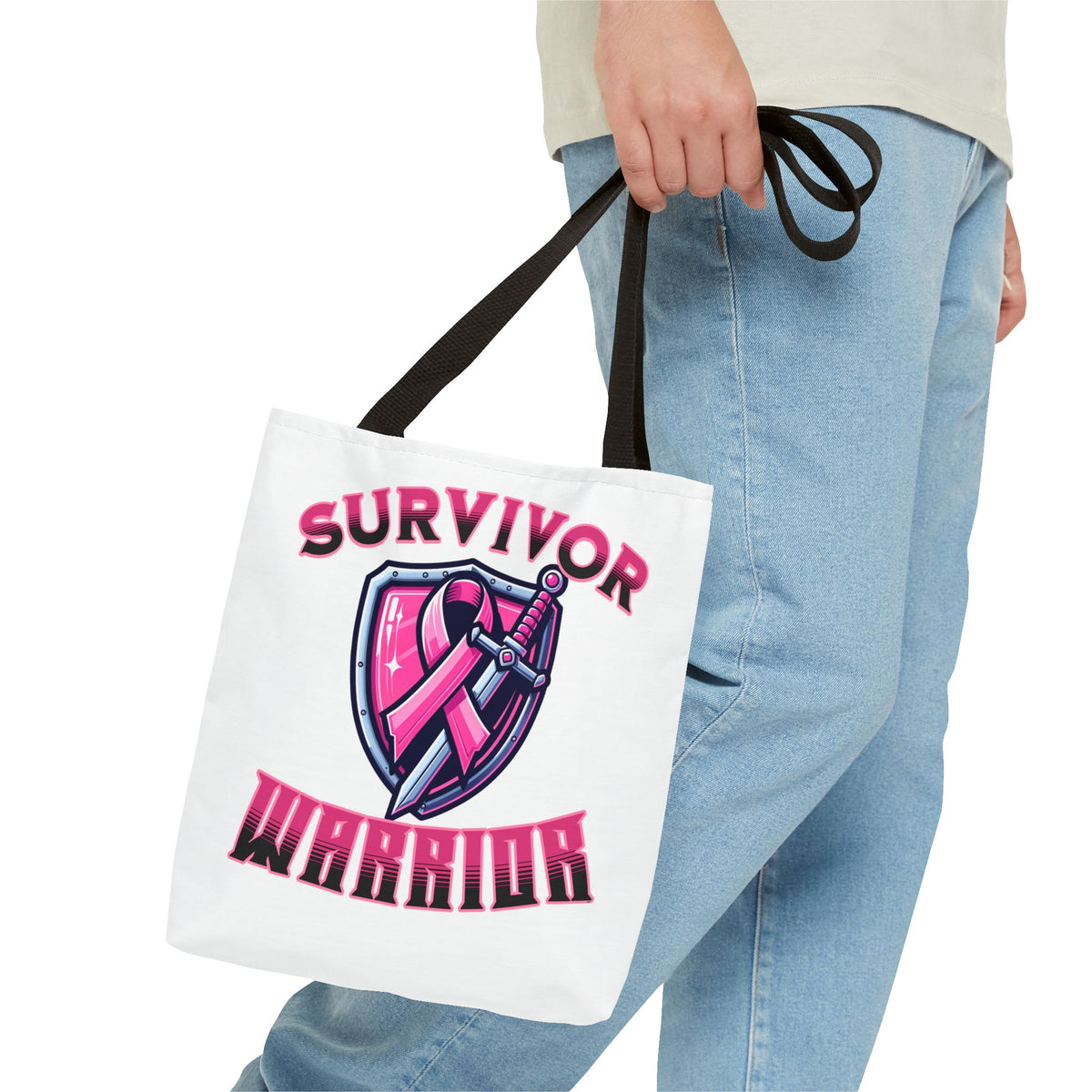 Survivor Warrior - Breast Cancer Survivor Pink Ribbon Tote Bag