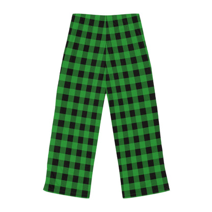 Green Plaid Checkered Pattern Women's Pajama Pants (AOP)