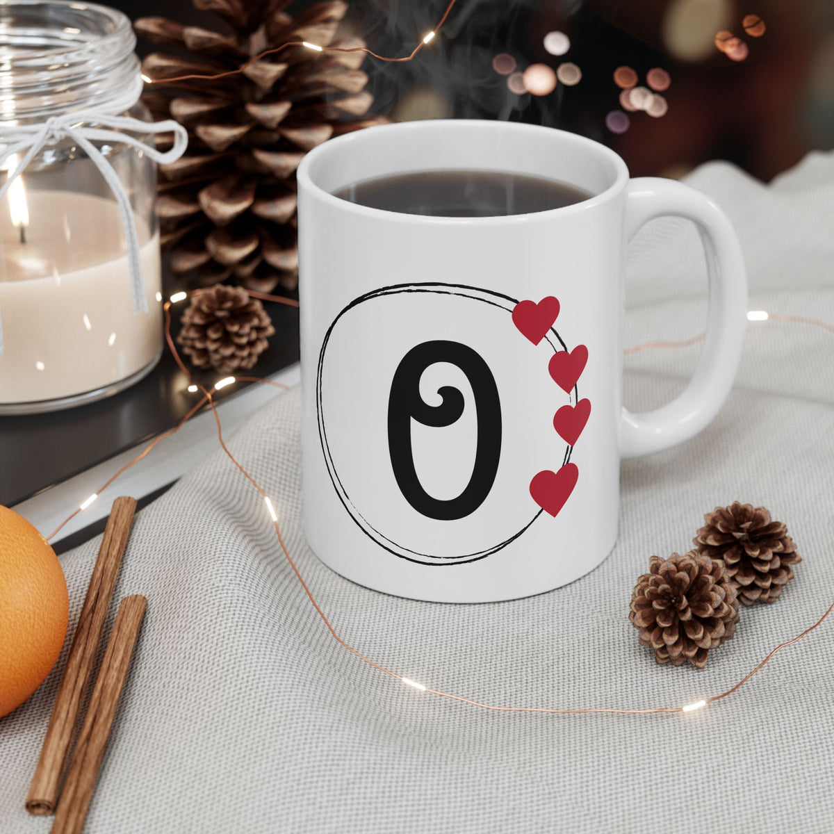 Letter "O" Monogram Heart Design Coffee Mug