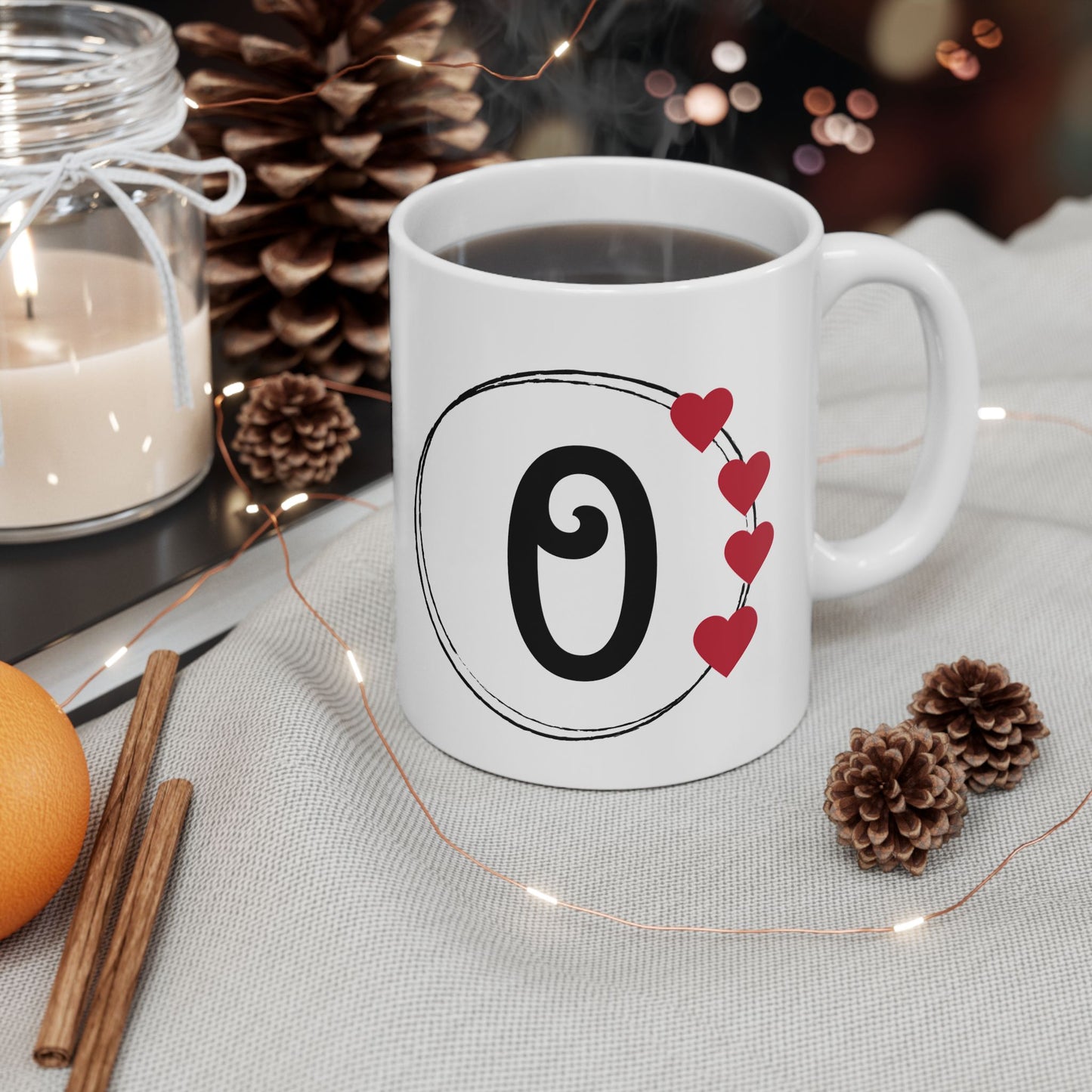 Letter "O" Monogram Heart Design Coffee Mug
