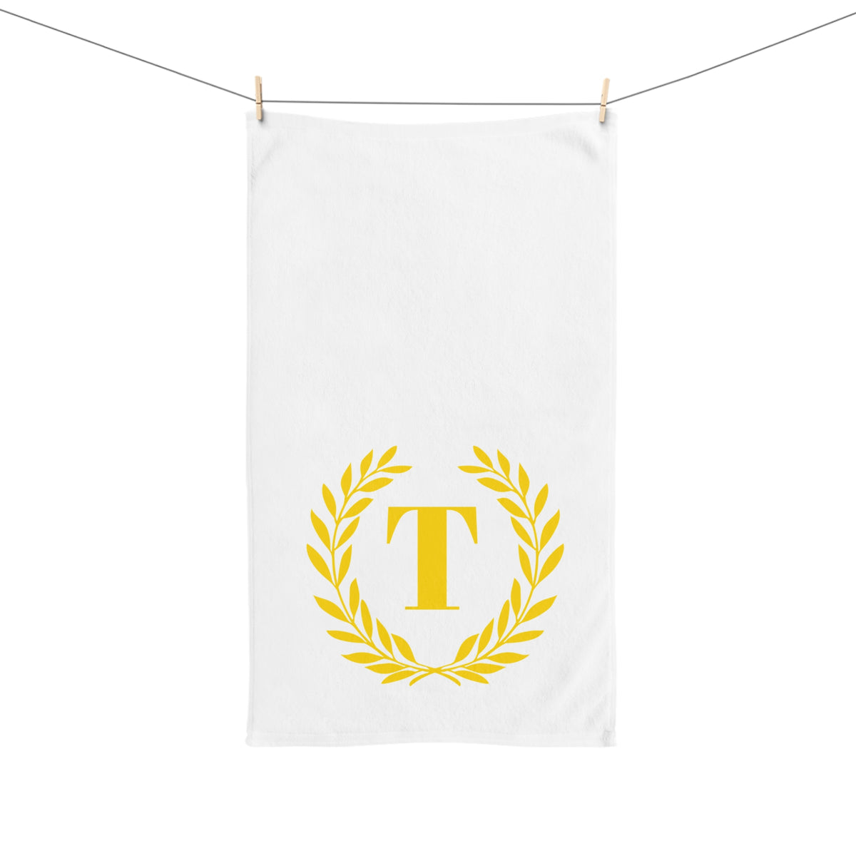 Elegant letter "T" Gold Laurel Monogram White Hand Towel