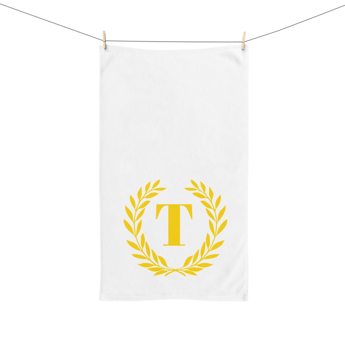 Elegant letter "T" Gold Laurel Monogram White Hand Towel