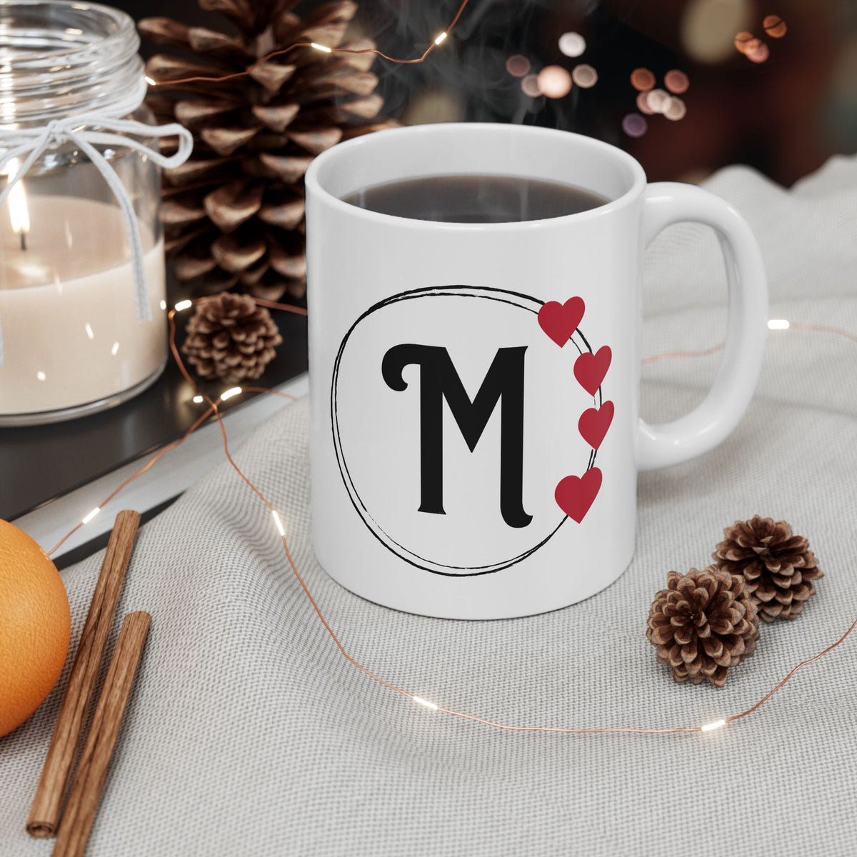 Letter "M" Monogram Heart Design Coffee Mug