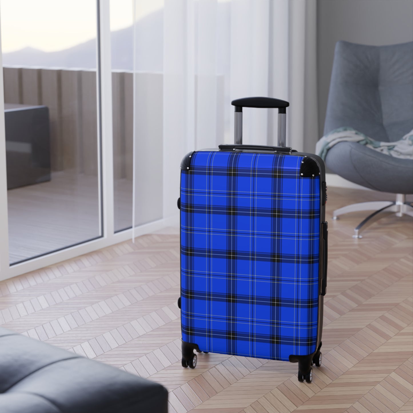 Blue Plaid Pattern Suitcase