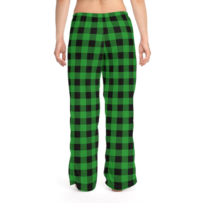 Green Plaid Checkered Pattern Women's Pajama Pants (AOP)