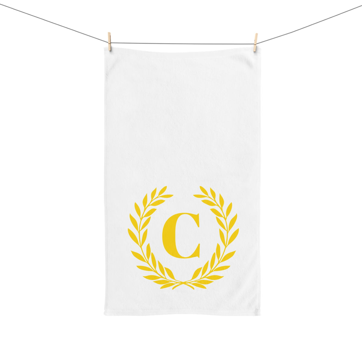 Elegant letter "C" Gold Laurel Monogram White Hand Towel