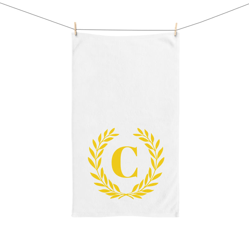 Elegant letter "C" Gold Laurel Monogram White Hand Towel