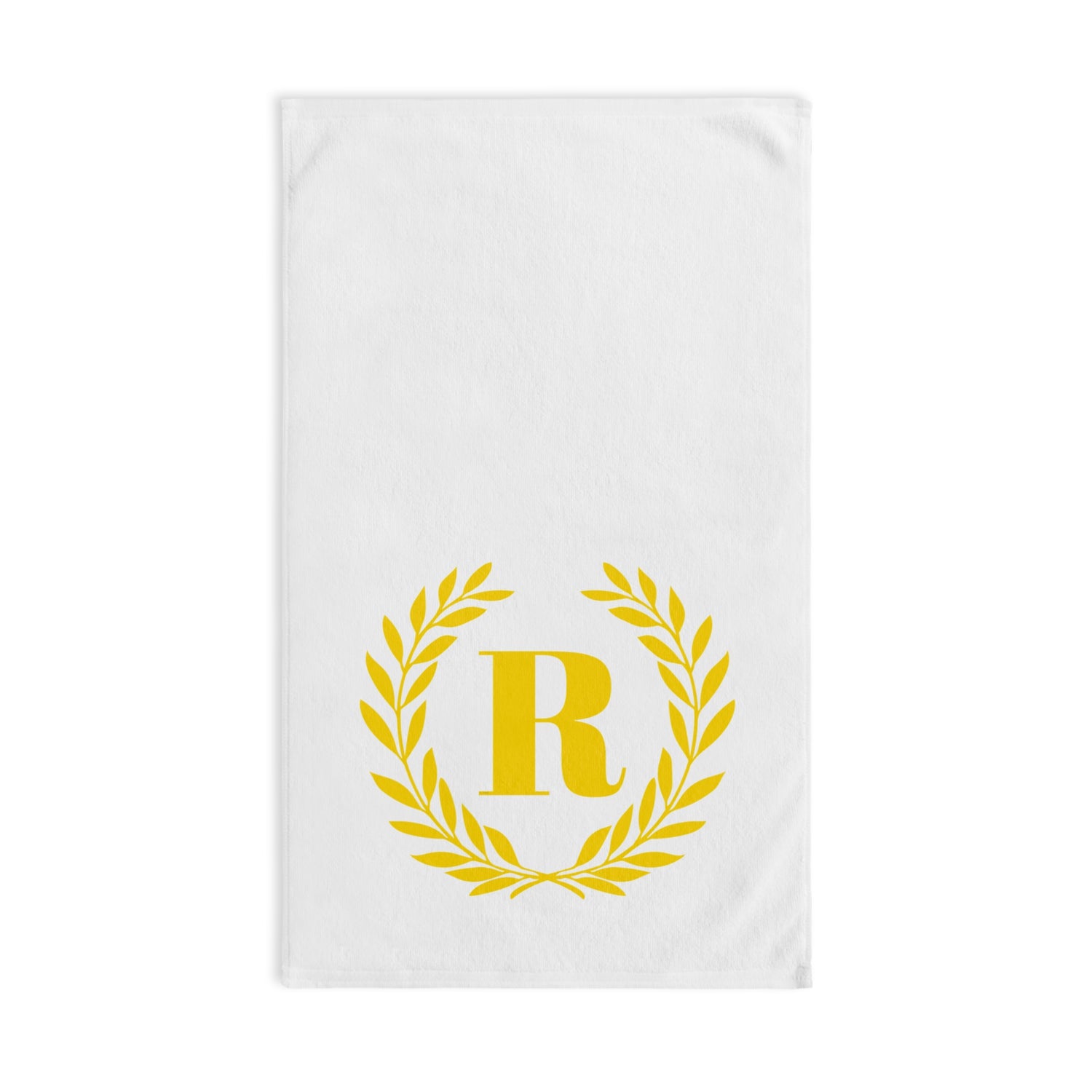 Elegant letter "R" Gold Laurel Monogram White Hand Towel