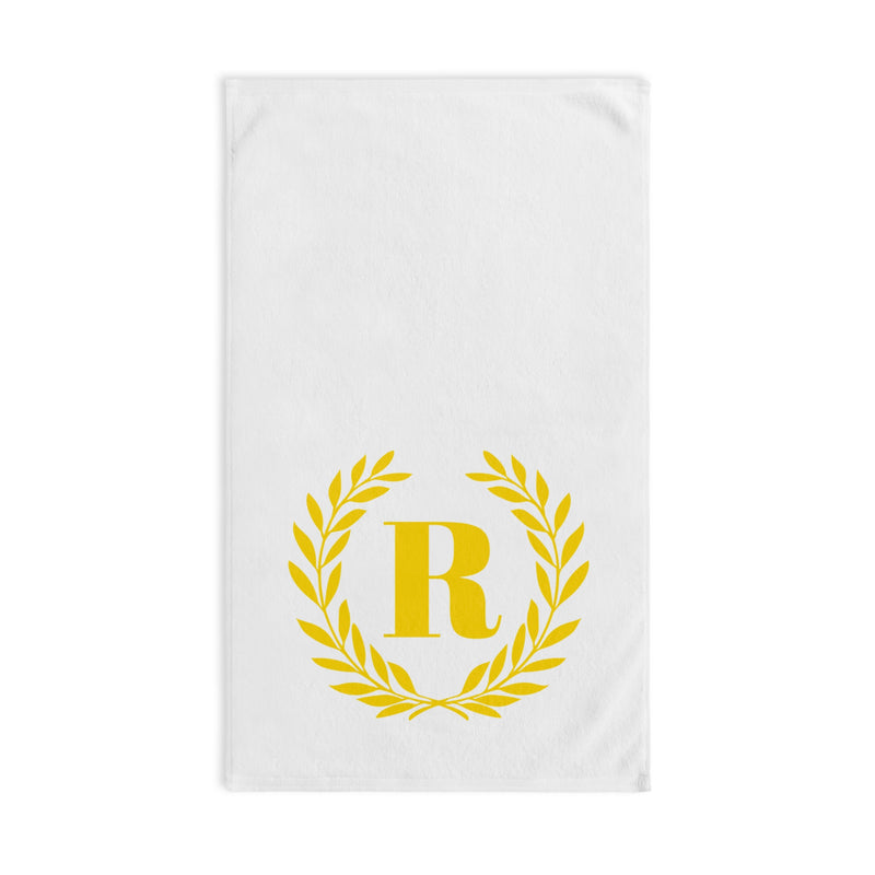 Elegant letter "R" Gold Laurel Monogram White Hand Towel