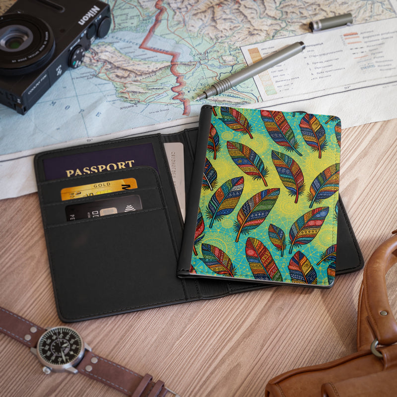Colorful Feather Pattern Passport Cover
