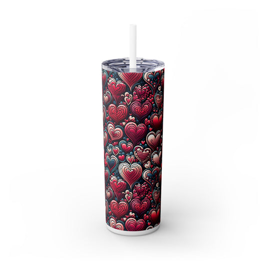 Decorative Heart Pattern - Skinny Tumbler with Straw, 20oz