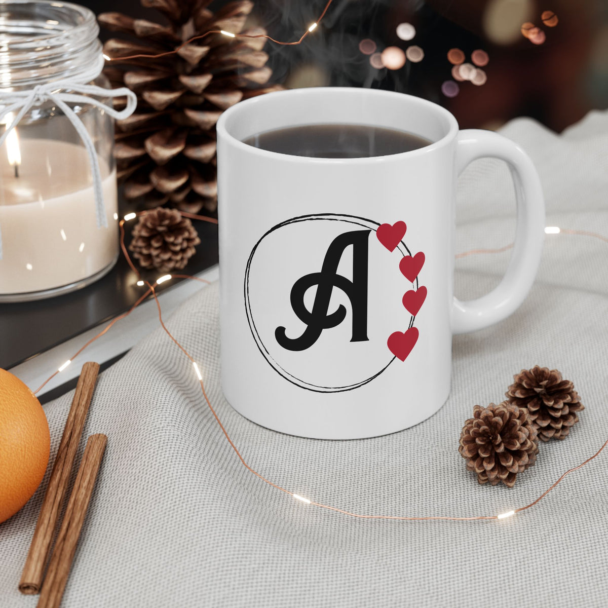 Letter "A" Heart Monogram Coffee Mug