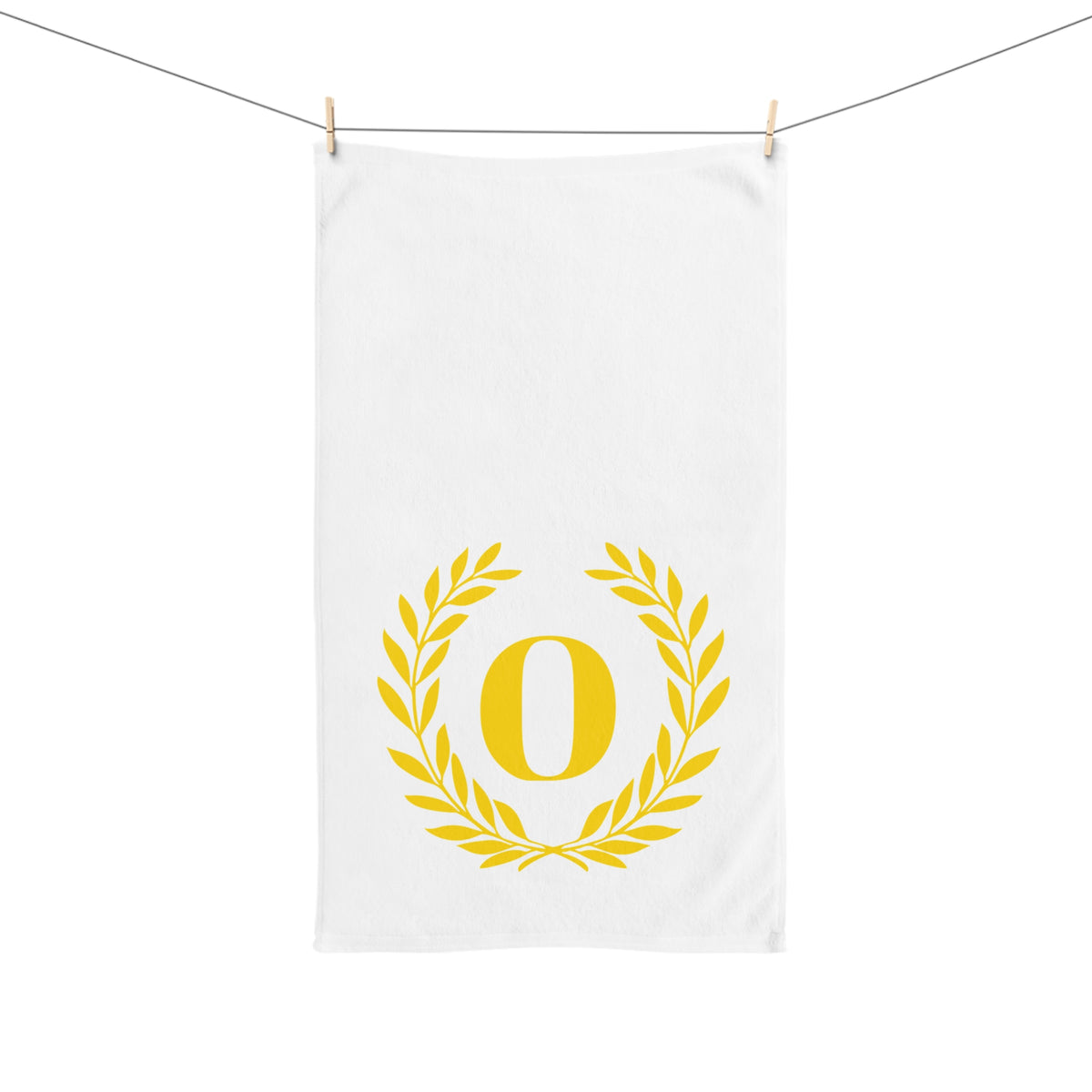 Elegant letter "O" Gold Laurel Monogram White Hand Towel