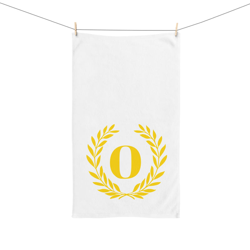 Elegant letter "O" Gold Laurel Monogram White Hand Towel