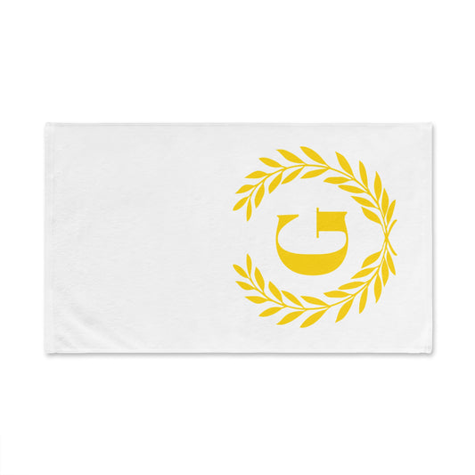 Elegant letter "G" Gold Laurel Monogram White Hand Towel