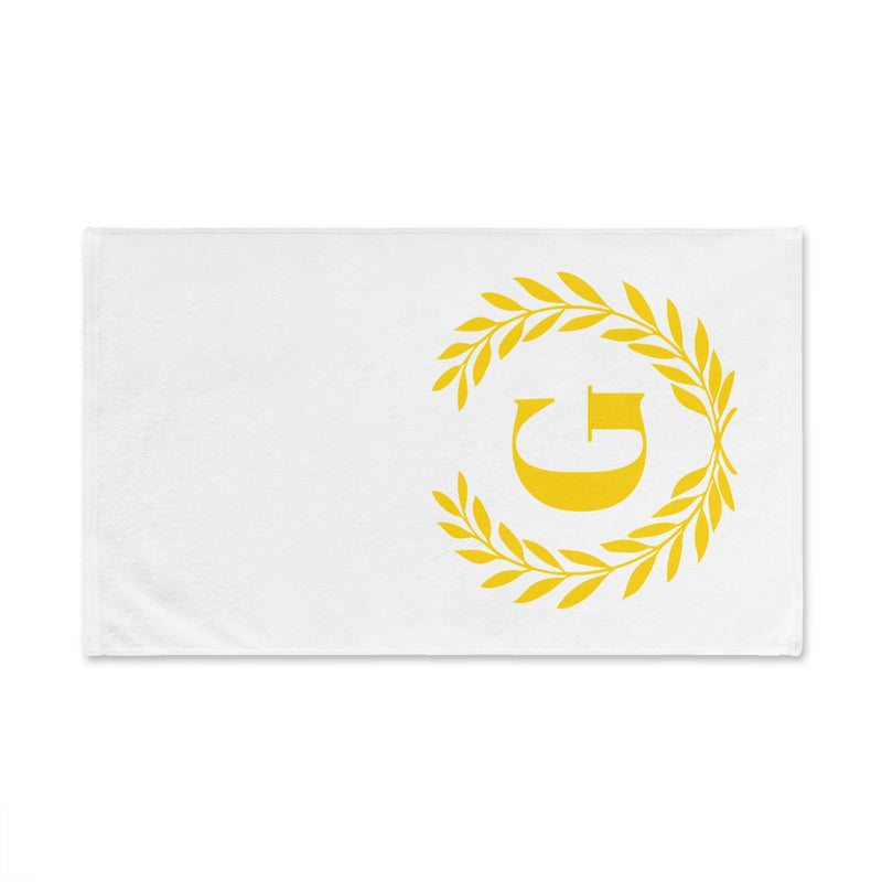 Elegant letter "G" Gold Laurel Monogram White Hand Towel