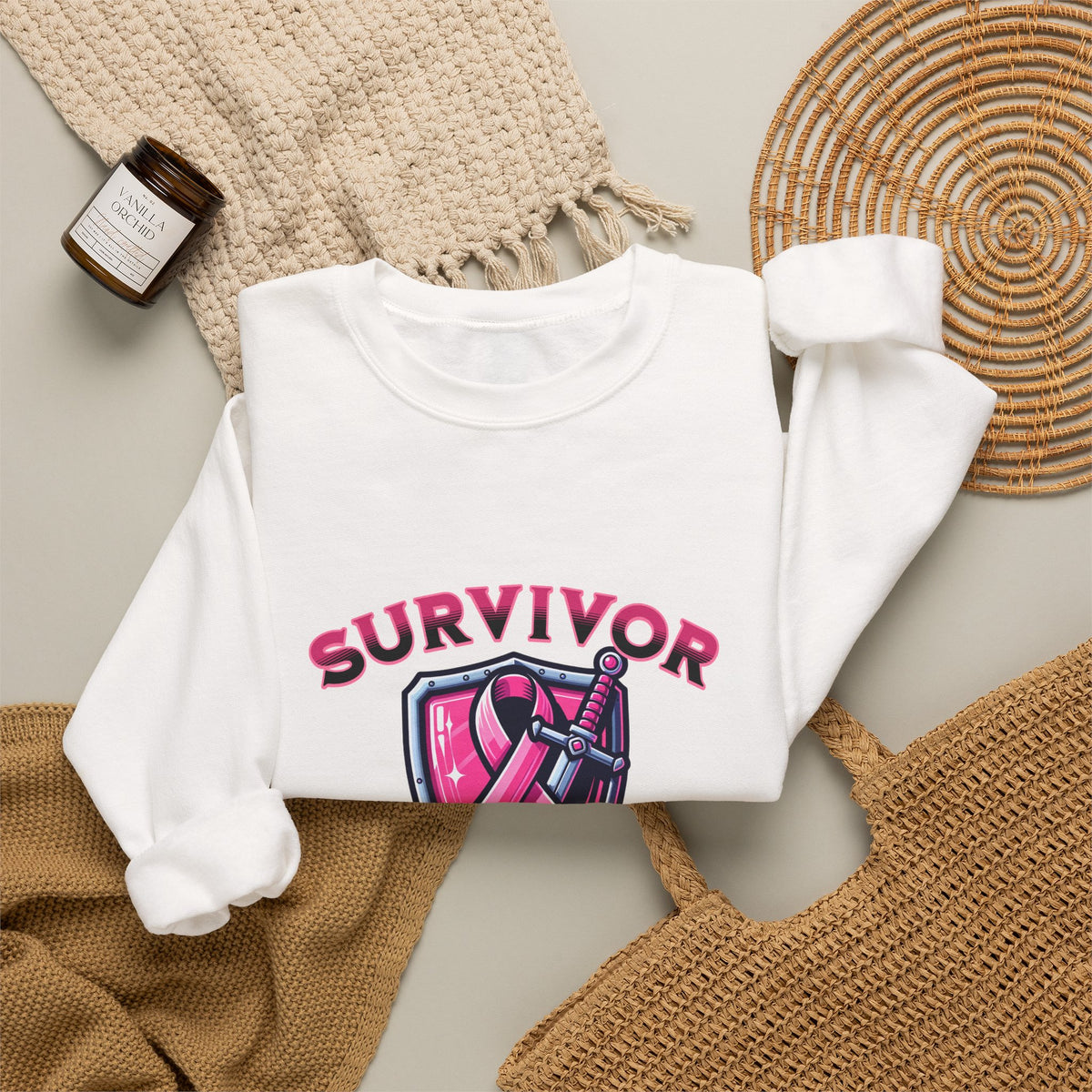 Survivor Warrior Sweatshirt — Pink Ribbon Breast Cancer Awareness Crewneck