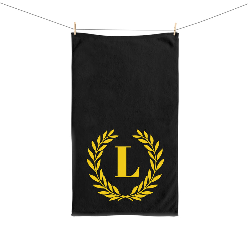 Elegant letter "L" Gold Laurel Monogram Hand Towel
