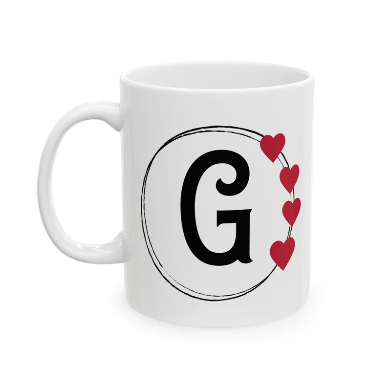 Letter "G" Monogram Heart Design Coffee Mug