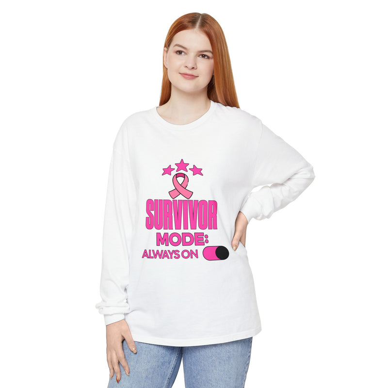Survivor Mode: Always On - Breast Cancer Survivor Long Sleeve T-Shirt