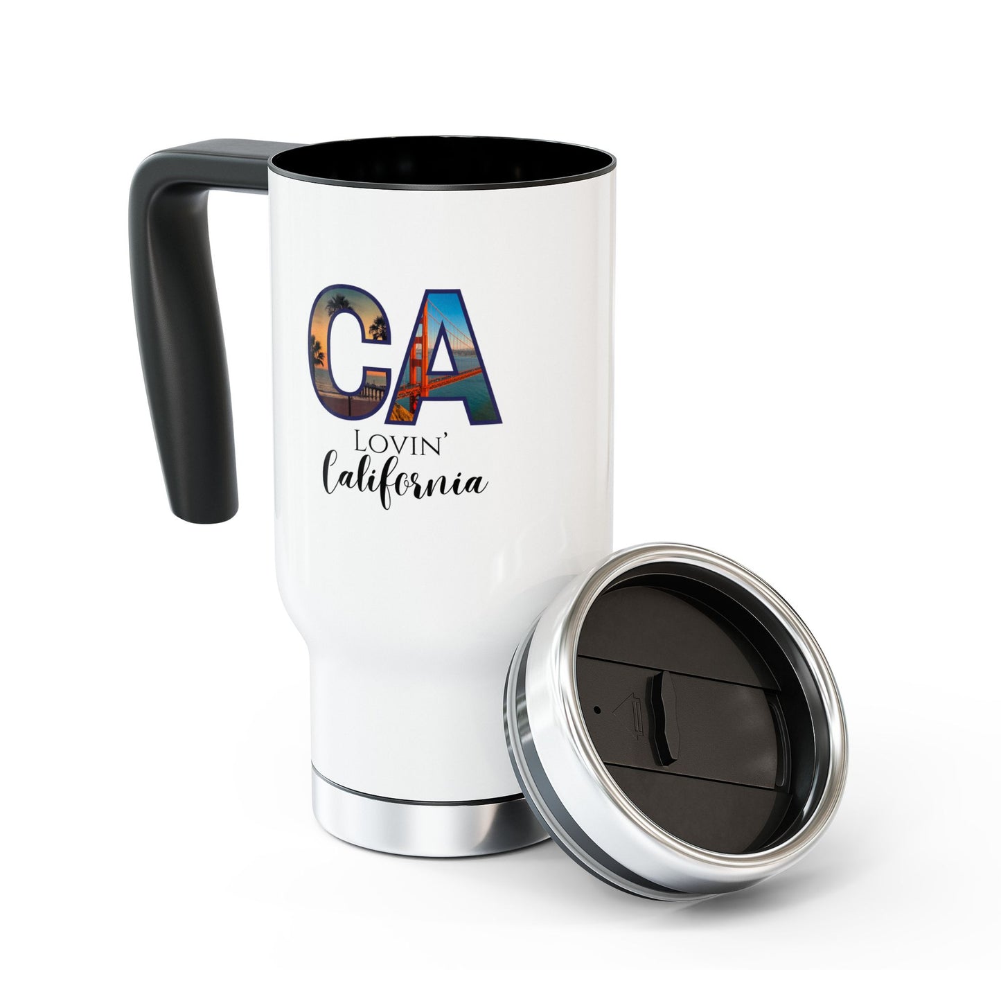 Lovin' California Stainless Steel Travel Mug with Handle, 14oz