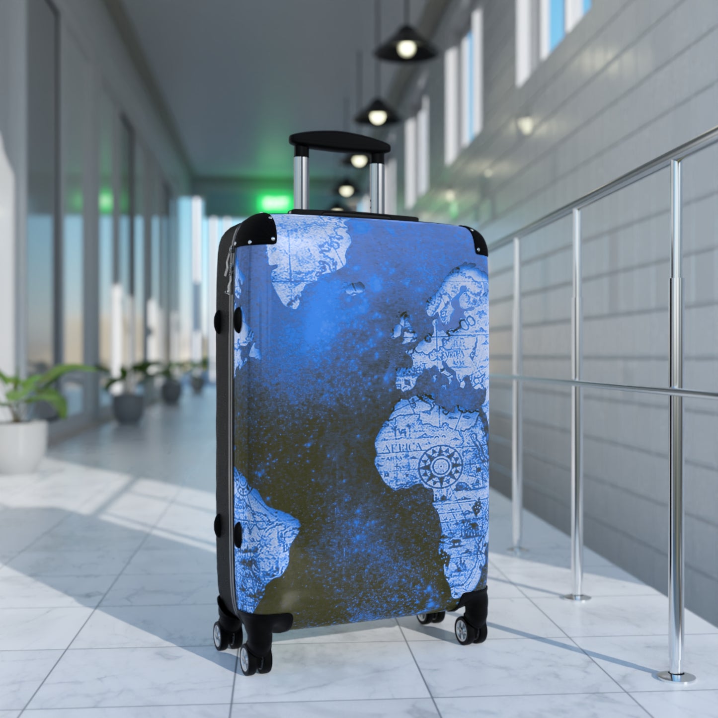 Blue World Map Suitcase