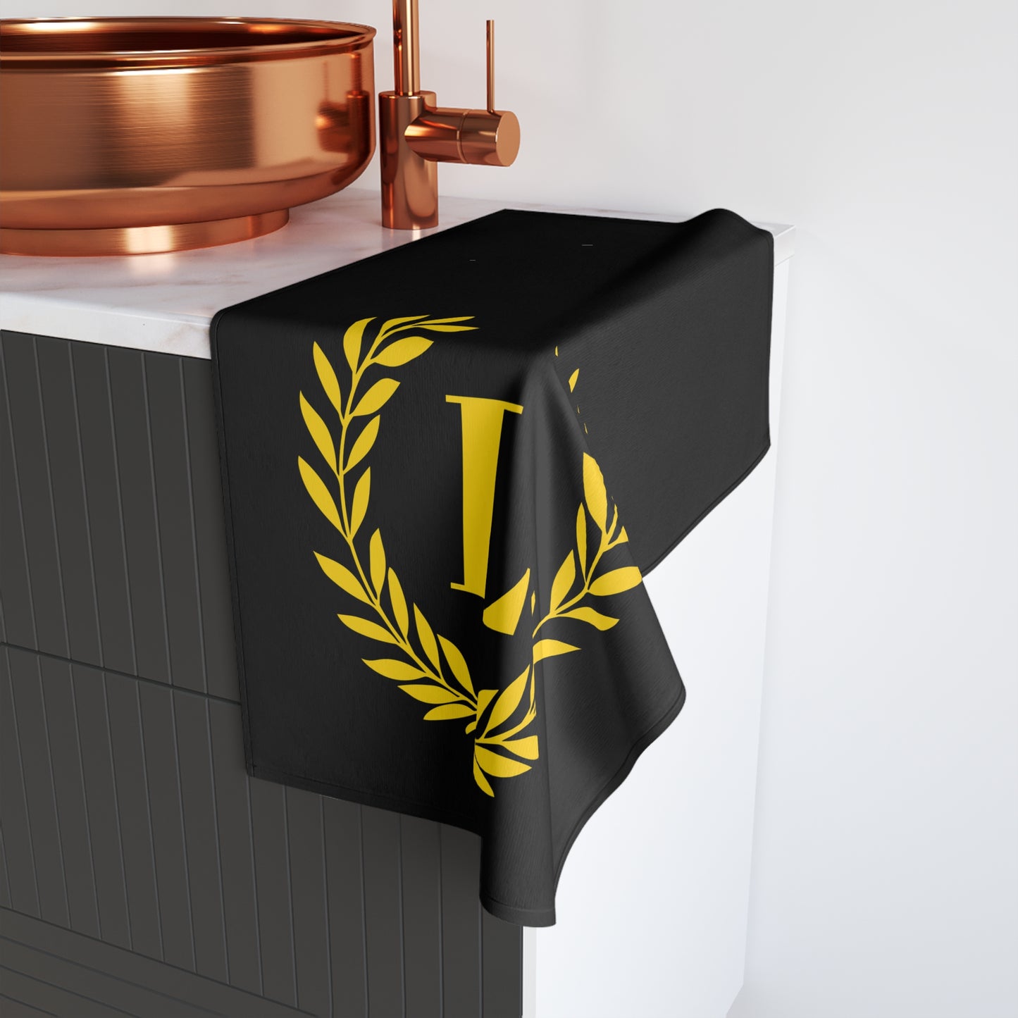 Elegant letter "L" Gold Laurel Monogram Hand Towel