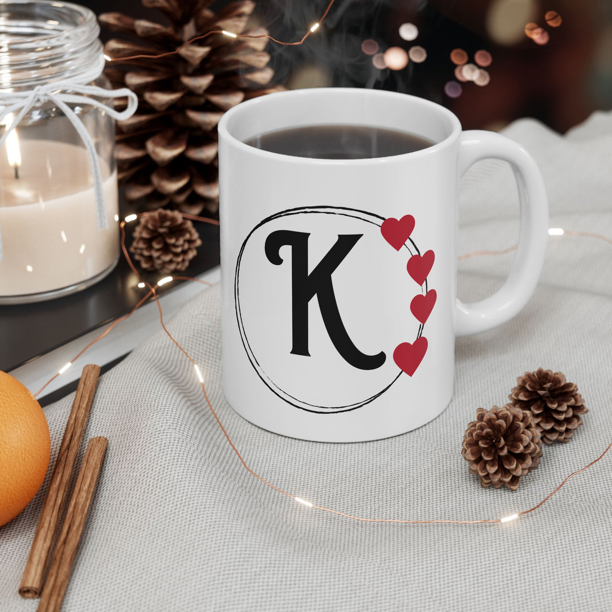 Letter "K" Monogram Heart Design Coffee Mug