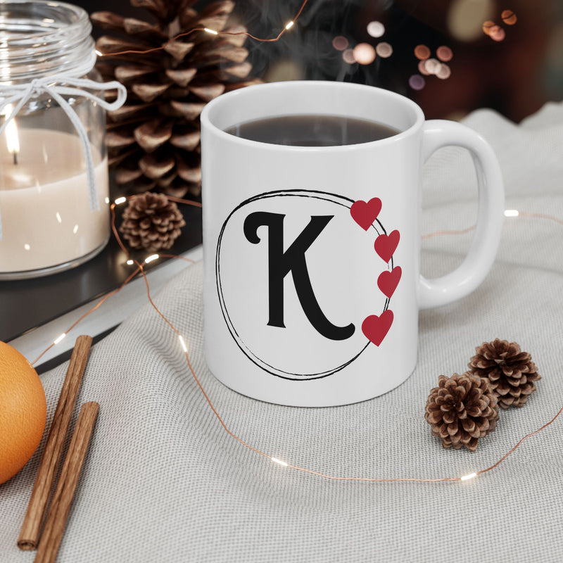 Letter "K" Monogram Heart Design Coffee Mug