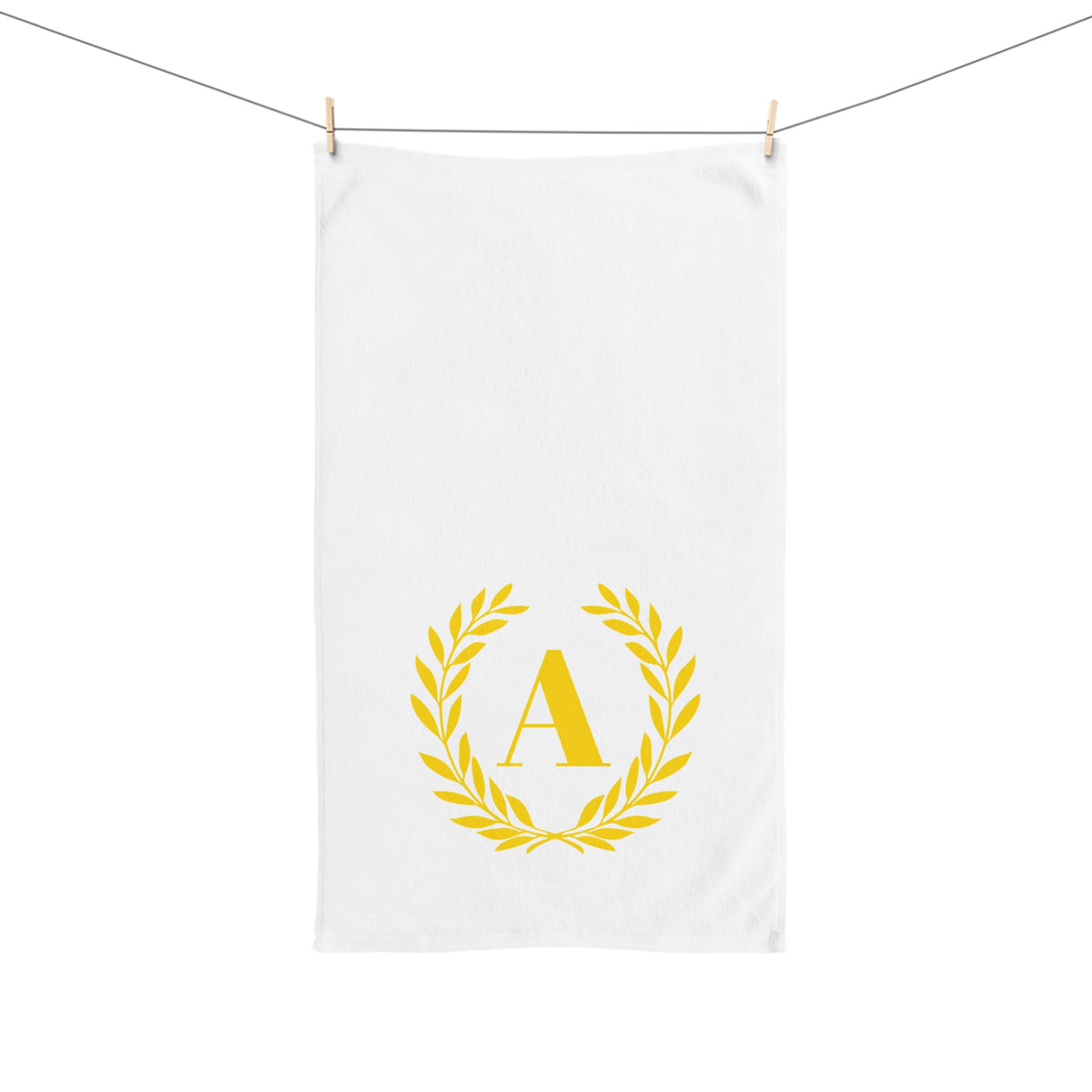 Elegant letter "A" Gold Laurel Monogram White Hand Towel