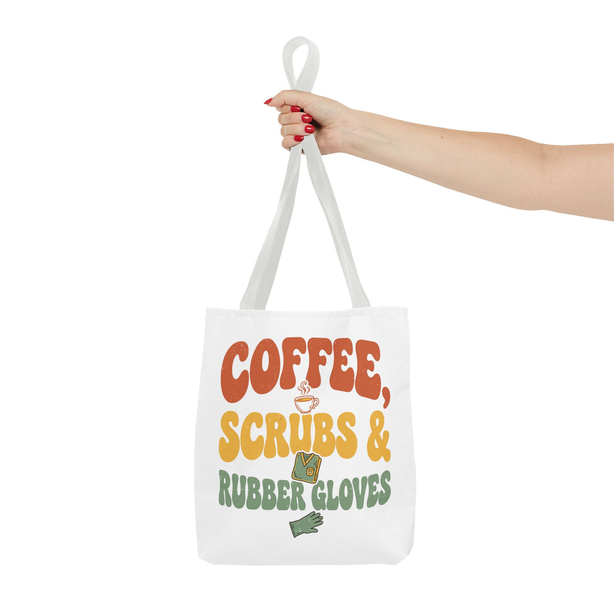 Coffee Scrubs and Rubber Gloves Tote Bag — Funny Nurse Coffee Tote