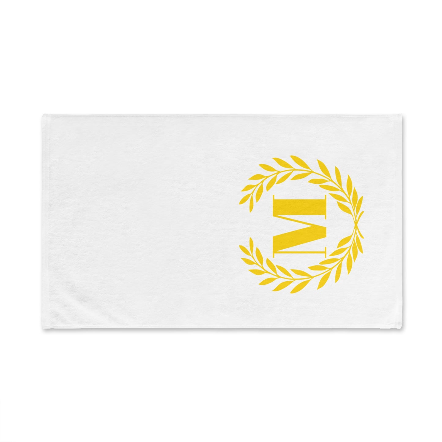 Elegant letter "M" Gold Laurel Monogram White Hand Towel