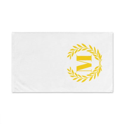 Elegant letter "M" Gold Laurel Monogram White Hand Towel