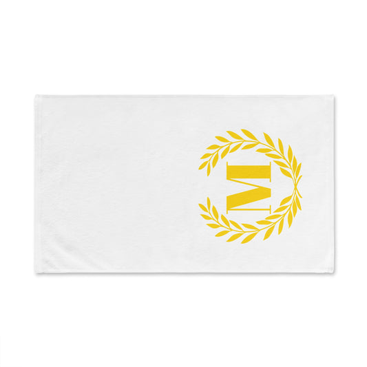 Elegant letter "M" Gold Laurel Monogram White Hand Towel