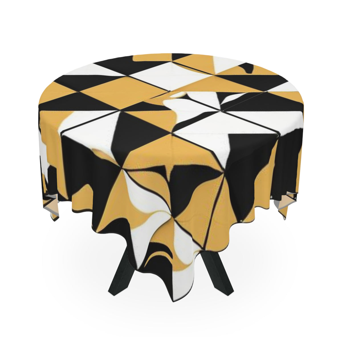 Black Gold and White Geometric Pattern Tablecloth