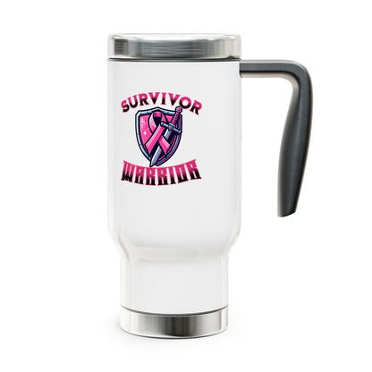 Survivor Warrior Breast Cancer Survivor Stainless Steel Travel Mug with Handle, 14oz