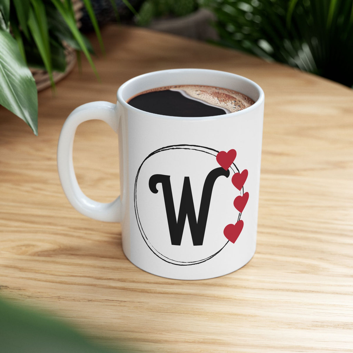 Letter "W" Monogram Heart Design Coffee Mug