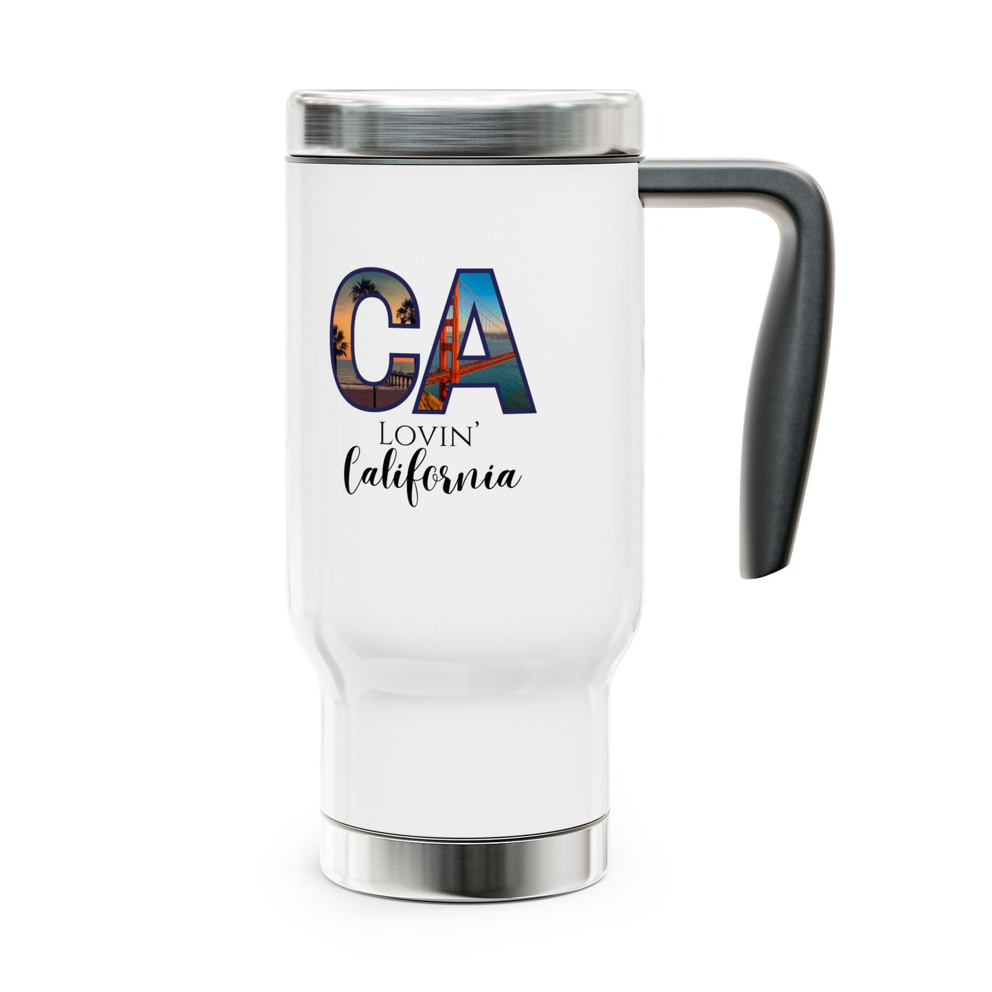 Lovin' California Stainless Steel Travel Mug with Handle, 14oz