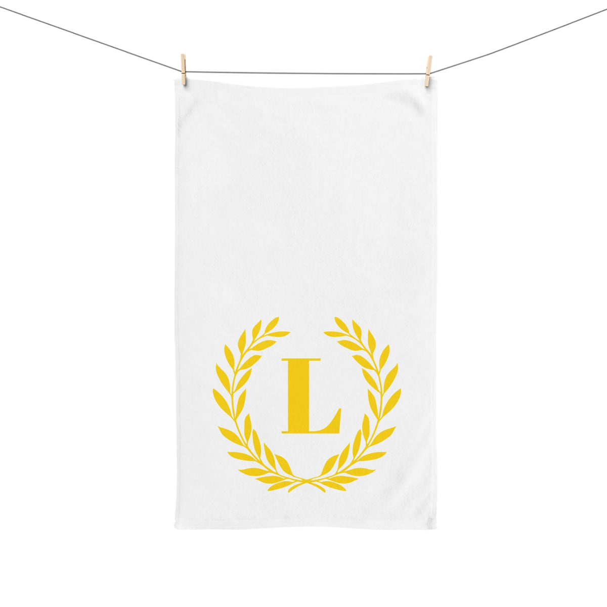 Elegant letter "L" Gold Laurel Monogram White Hand Towel