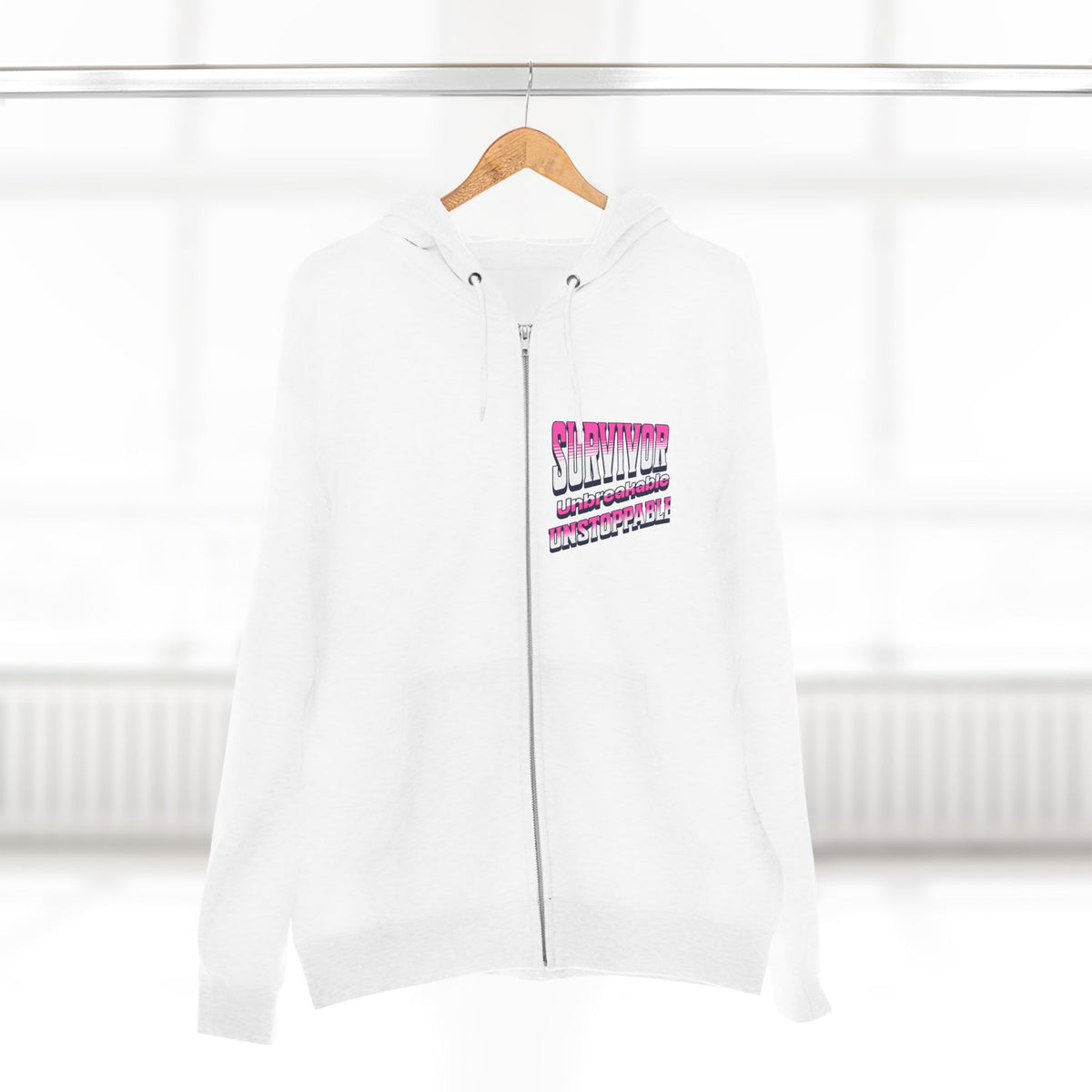 Survivor; Unbreakable, Unstoppable - Breast Cancer Survivor Zip Hoodie