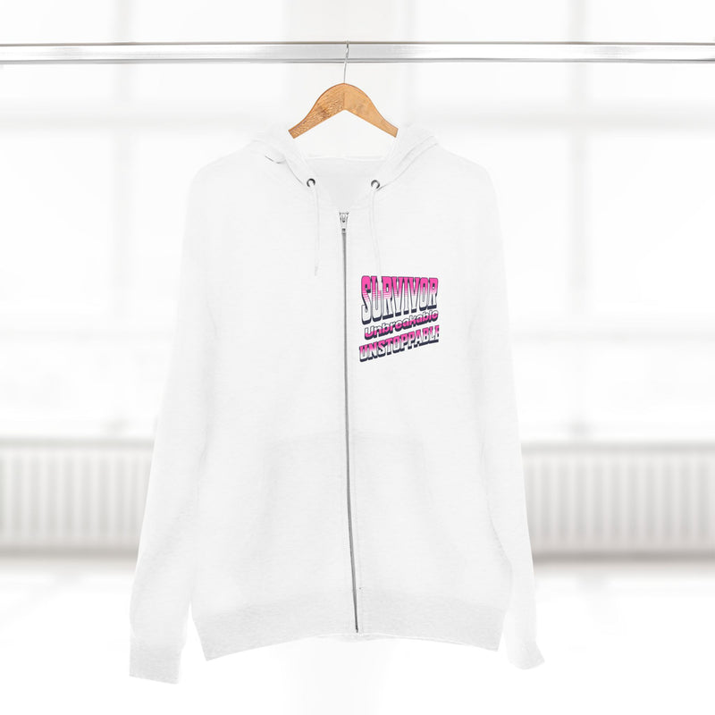 Survivor; Unbreakable, Unstoppable - Breast Cancer Survivor Zip Hoodie