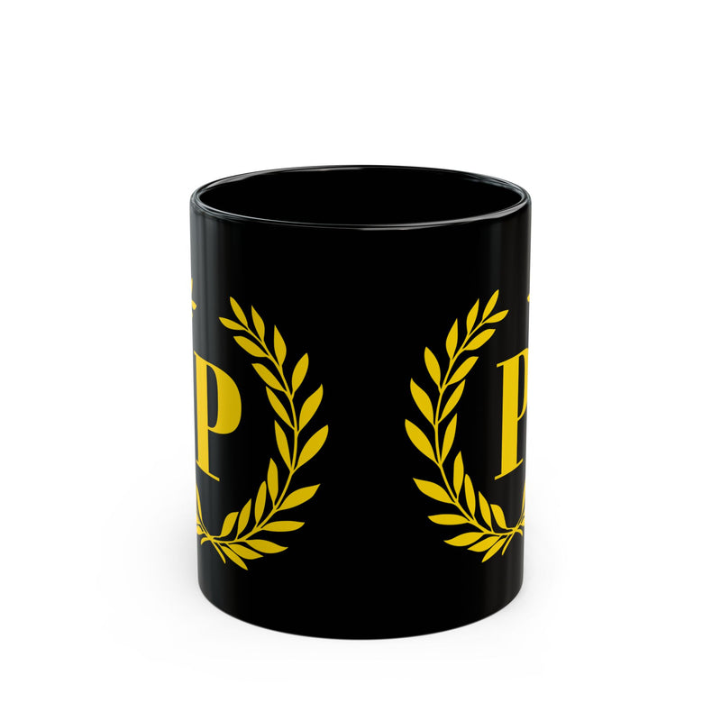 Elegant Letter "P" Laurel Monogram Black Coffee Mug