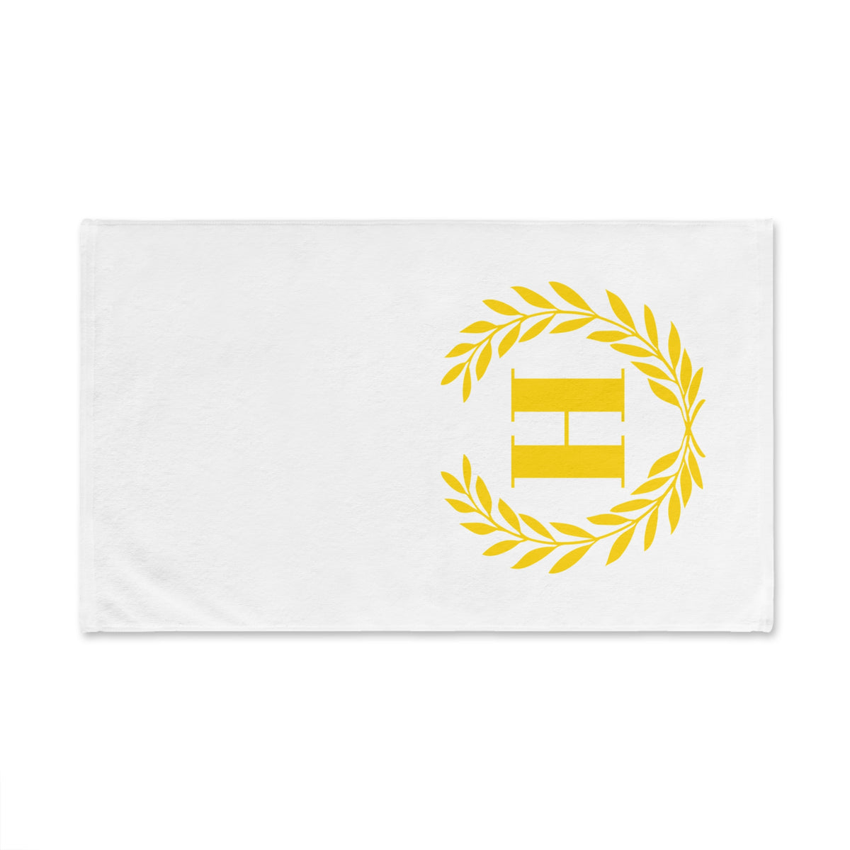 Elegant letter "H" Gold Laurel Monogram White Hand Towel
