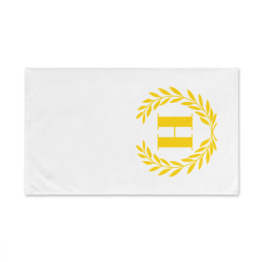 Elegant letter "H" Gold Laurel Monogram White Hand Towel