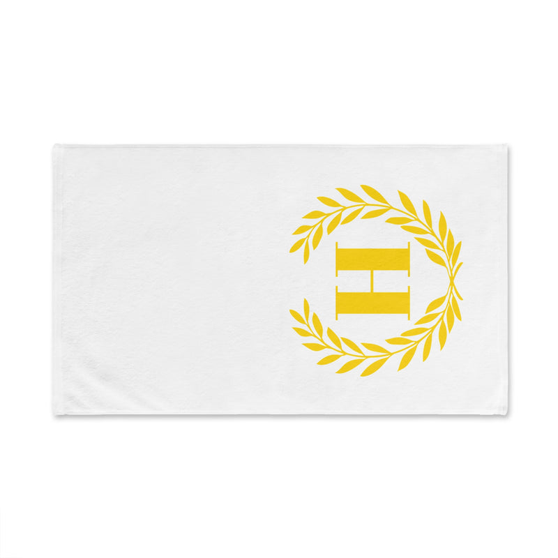 Elegant letter "H" Gold Laurel Monogram White Hand Towel