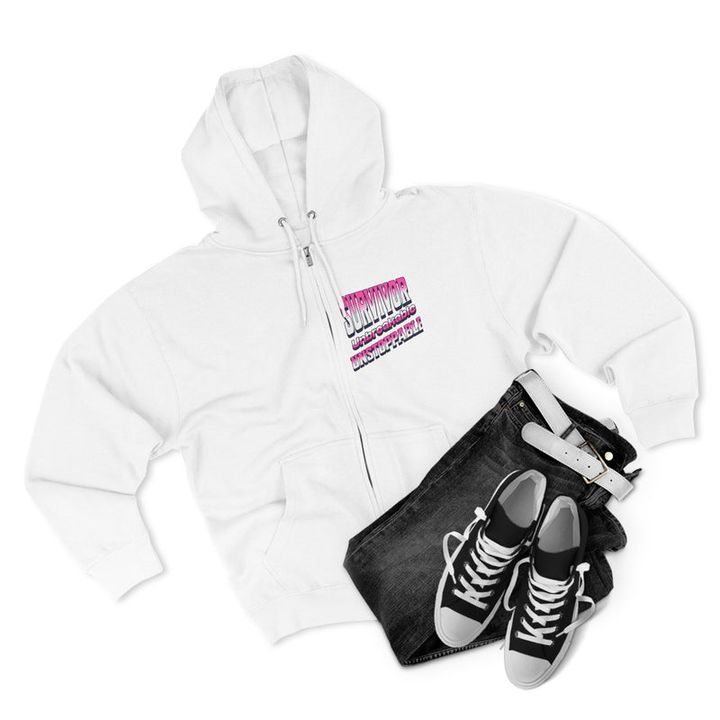 Survivor; Unbreakable, Unstoppable - Breast Cancer Survivor Zip Hoodie
