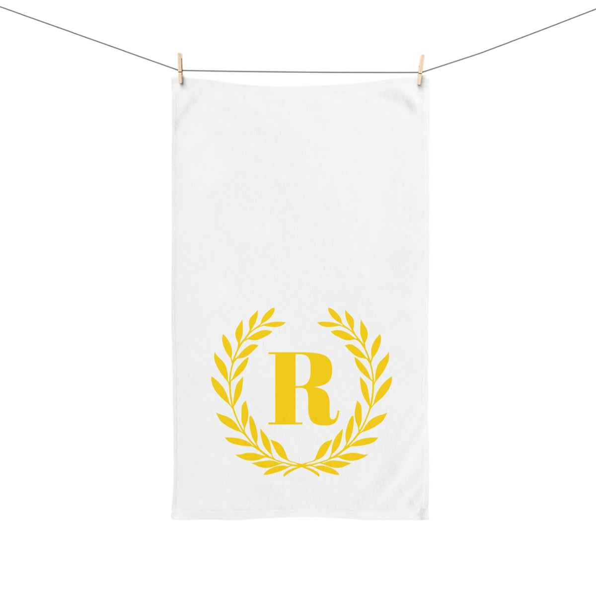 Elegant letter "R" Gold Laurel Monogram White Hand Towel